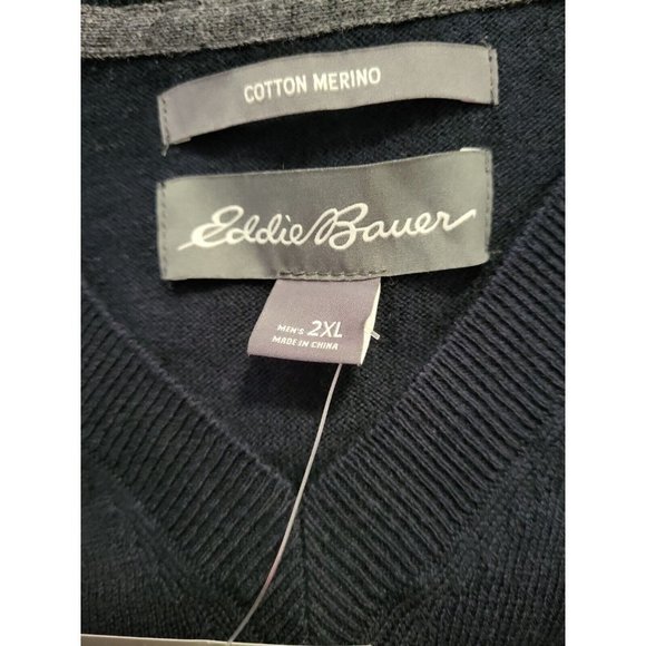 Eddie Bauer Men's V Neck Merino Wool Blend Sweater 2XL Navy NWT - Picture 5 of 5